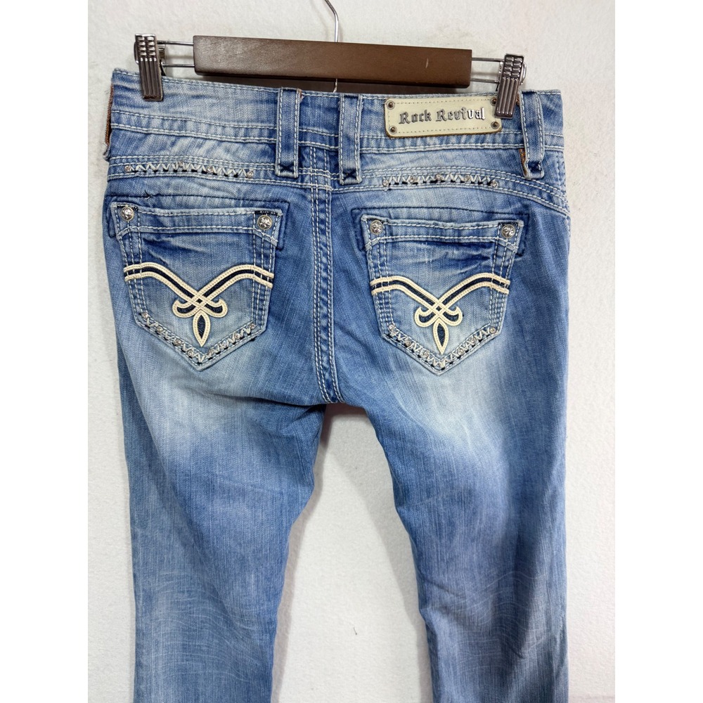 Rock Revival Jeans Becky Straight Women's 27 Blue RJ8279T8 Y2K Embellished Denim